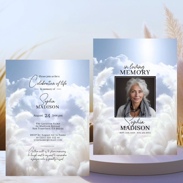 White Clouds Pampas Firande of Life | FOTO Inbjudningar (White Clouds Pampas Celebration of Life  PHOTO Invitation)