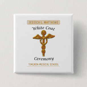 White Coat Ceremony Guld Medicinsk, Fyrkantig Pres Knapp