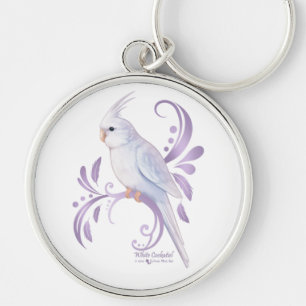 White Cockatiel Rund Silverfärgad Nyckelring