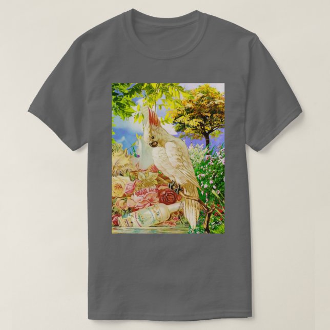 White Cocktail Parrot T Shirt (Design framsida)