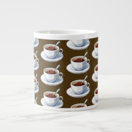 White coffee cup on a saucer filled with coffee jumbo mugg