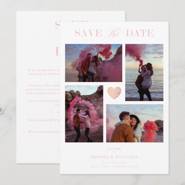 White Collage Wedding Pink Heart 4 Photos Covid19 (Fram/baksida)