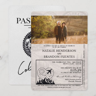 White Colorado Passport Bröllop Inbjudningar