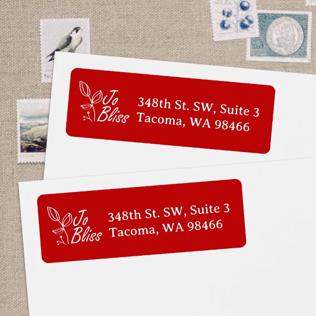 White Company Logotyp, Helgdag Red Returadress Returadress Etikett (Red, white logo return address labels for business Christmas holiday greeting cards)