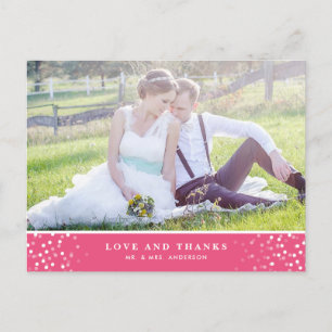 WHITE CONFETTI POSTCARD ROSA BRÖLLOP TACK VYKORT
