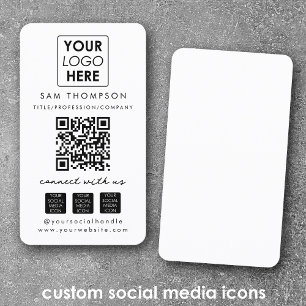 White Connect with US Social Media QR Code Logotyp Visitkort