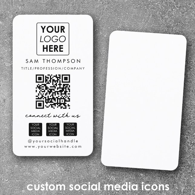 White Connect with US Social Media QR Code Logotyp Visitkort (White Connect with Us Social Media QR Code Logo Business Card)