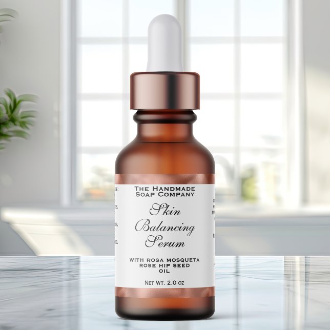 White & Copper Foil Cosmetics Dropper Bottle Label Adressetikett (Skapare uppladdad)