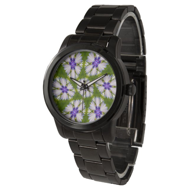 White Cornblommor Mönster Armbandsur (Vinklad)
