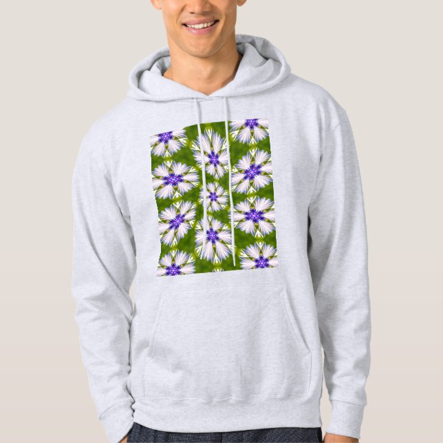White Cornblommor Mönster Hoodie (Framsida)