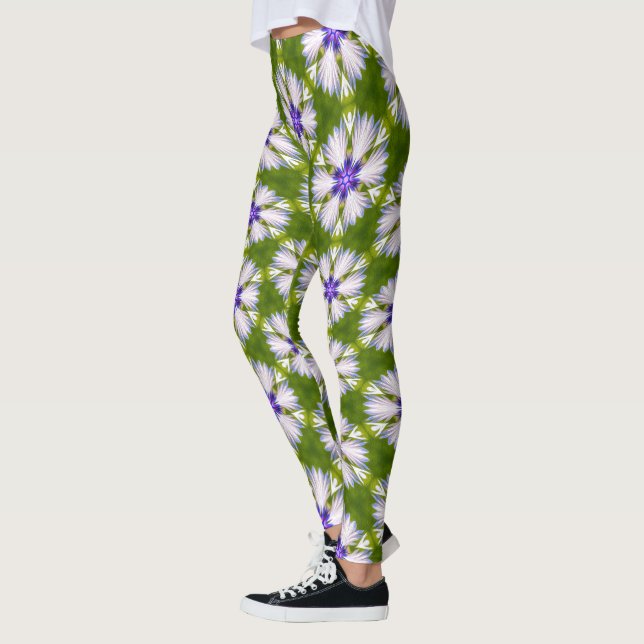 White Cornblommor Mönster Leggings (Vänster)