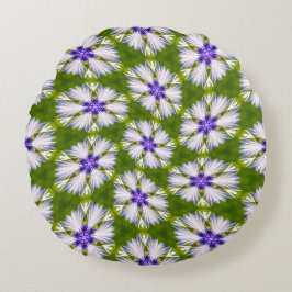 White Cornblommor Mönster Rund Kudde