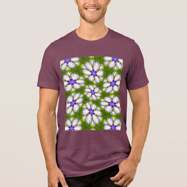 White Cornblommor Mönster T Shirt (Framsida)
