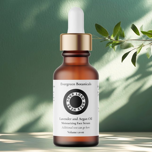 White cosmetics dropper bottle label with logo adressetikett (Skapare uppladdad)