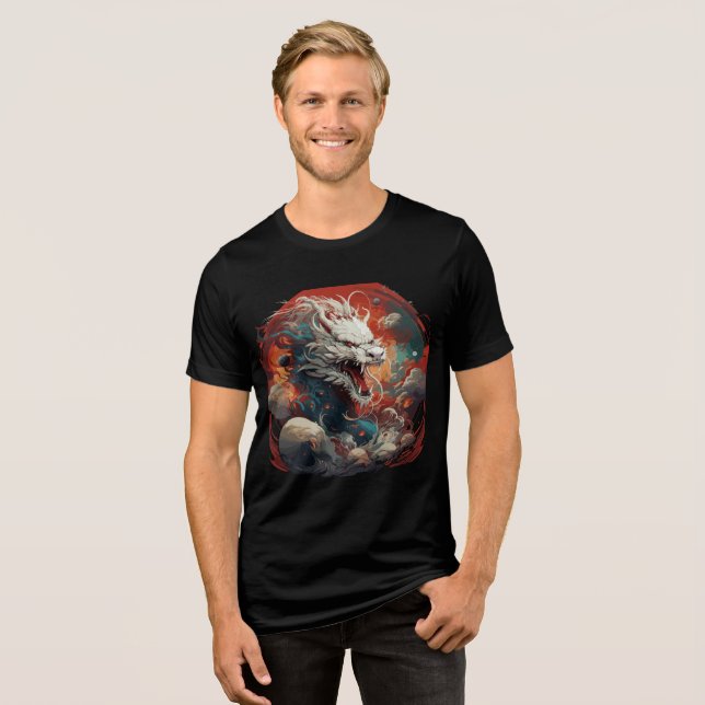 White Cosmic Dragon in Fiery Storm T Shirt (Framsida Full)