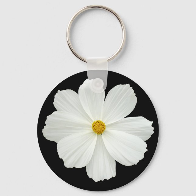 White Cosmos Flower Nyckelring (Framsida)