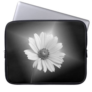 White Cosmos Flower on Black Laptop Fodral