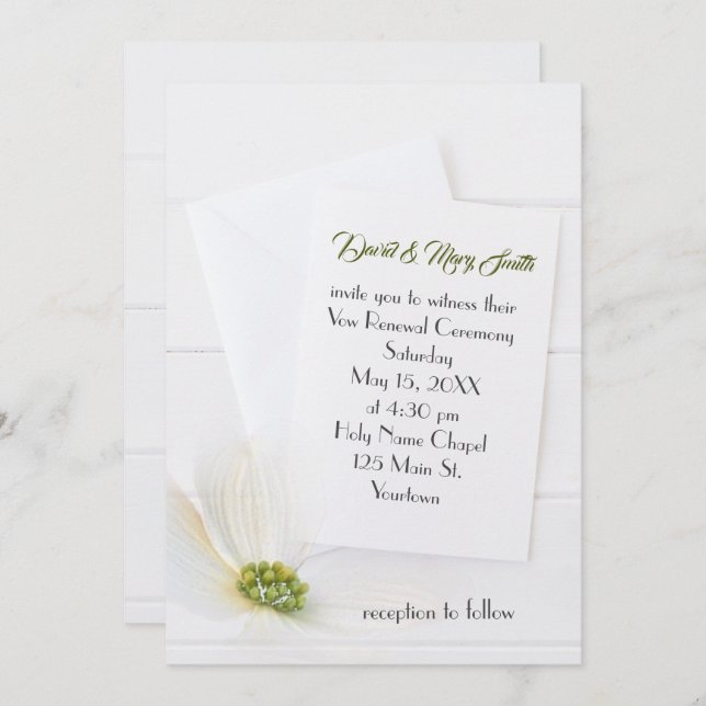 White Cosmos On Wood Vow Renewal Inbjudningar (Fram/baksida)