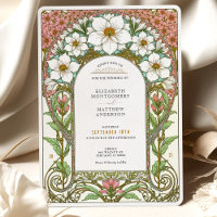 White Cosmos & Rosa Blommar Art nouveau Bröllop