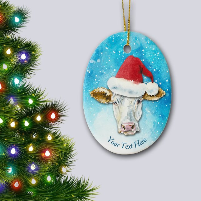 White Cow Santa Hat jul Julgransprydnad Keramik (Skapare uppladdad)