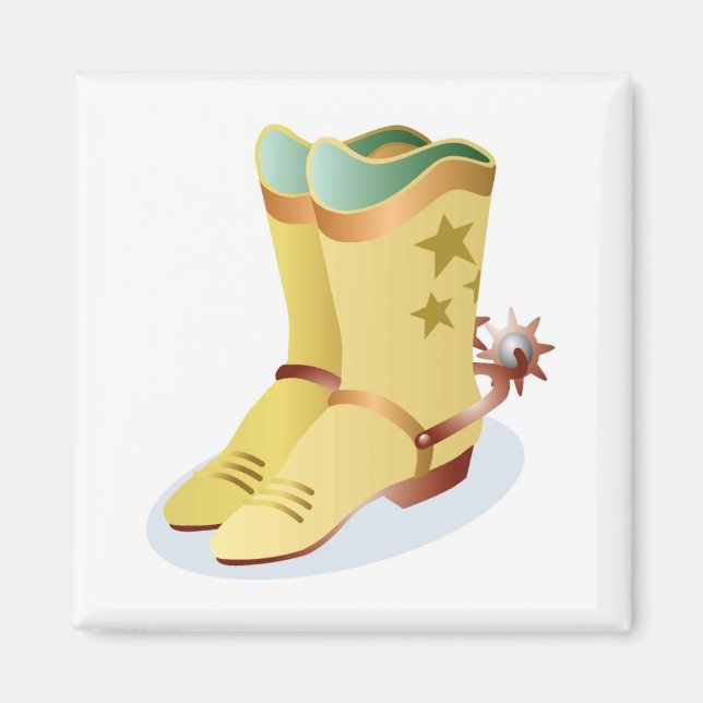 White Cowboy Boots med Riding Spurs Magnet (Framsidan)