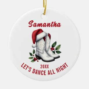 White CowboyBoots Santa Hat Ornament