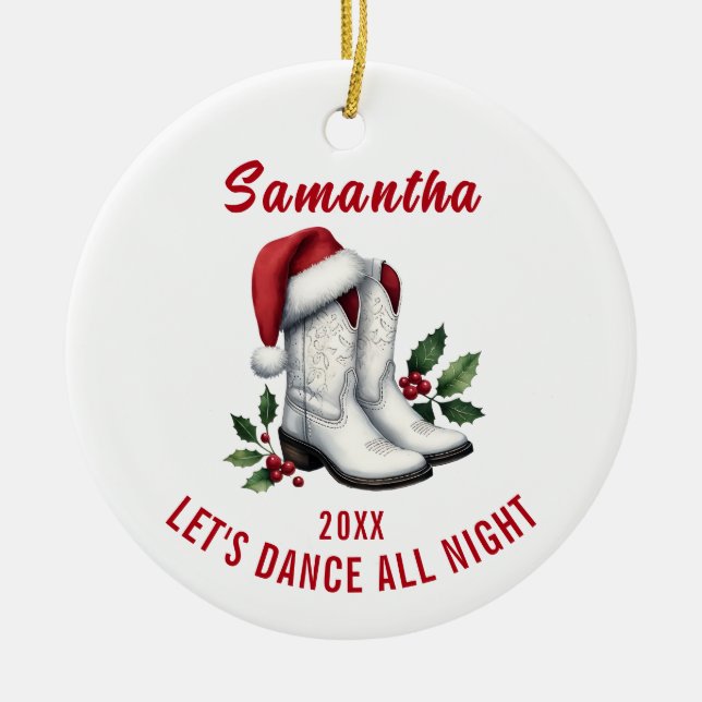 White CowboyBoots Santa Hat Ornament (Framsidan)