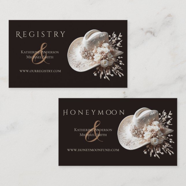 White Cowgirl Hat med Flowers Bröllop Registry Visitkort (Fram/baksida)