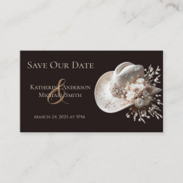 White Cowgirl Hat med Flowers Bröllop Visitkort