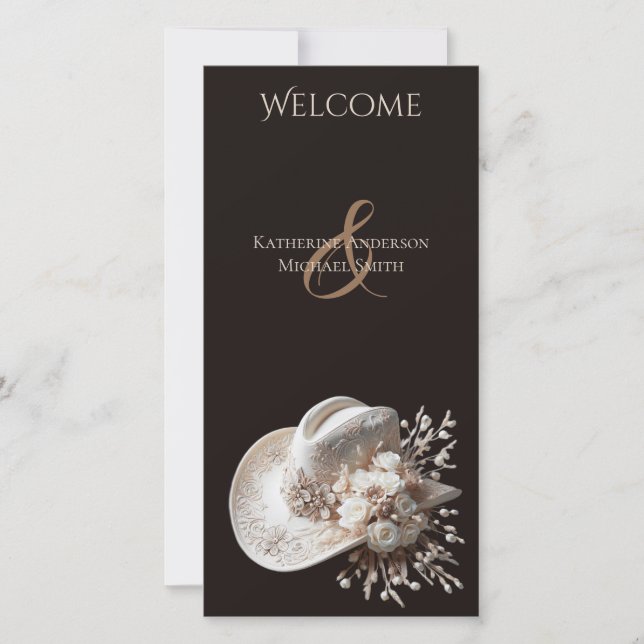 White Cowgirl Hat med Flowers Bröllopsprogram (Framsida)