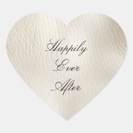 White Cream Faux Leather Bröllop Hjärtformat Klistermärke