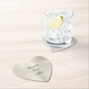 White Cream Faux Leather Bröllop Underlägg Papper