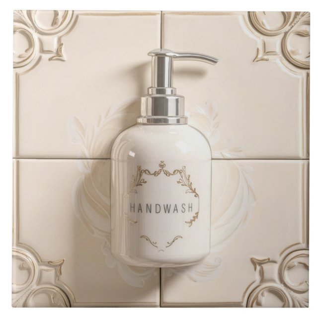 White & Cream Handwash Flaska Funny Bathroom Kakelplatta (Framsidan)