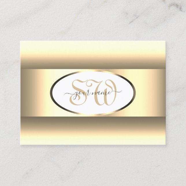 White Cream Ombre Initialer Light Guld Decor Gräns Visitkort (Framsida)