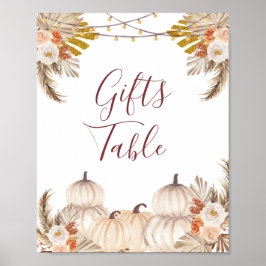 White Cream Pumpkin Blommigt Gifts Bord Sign Poster