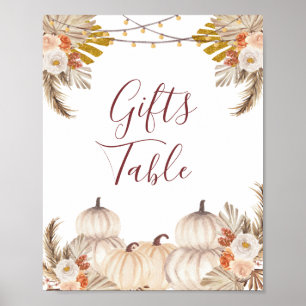 White Cream Pumpkin Blommigt Gifts Bord Sign Poster