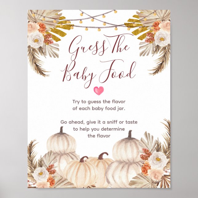 White Cream Pumpkin Blommigt Gissa Baby Food Pos Poster (Framsidan)