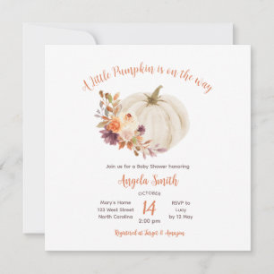 White Cream Pumpkin Rustic Blommigt Baby Shower Inbjudningar