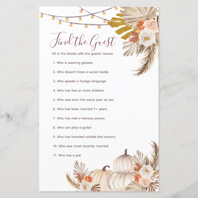 White Cream Pumpkin Rustic Hitta gästspelet (Framsida)