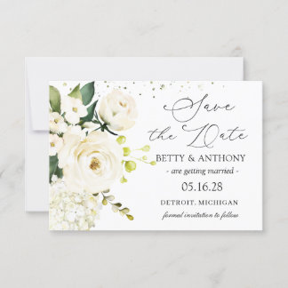 White Cream Ro Hydrangea Bröllop spara datum Datumet