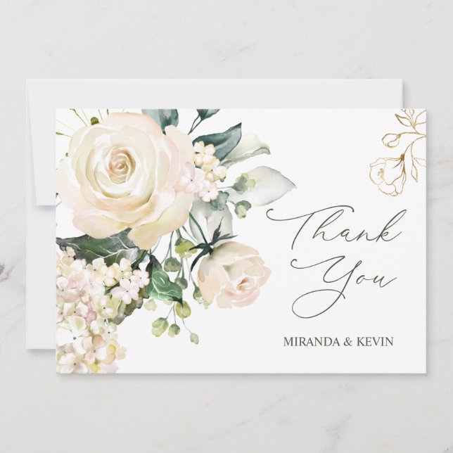 White Cream Ro Hydrangea Bröllop Tack (Framsida)