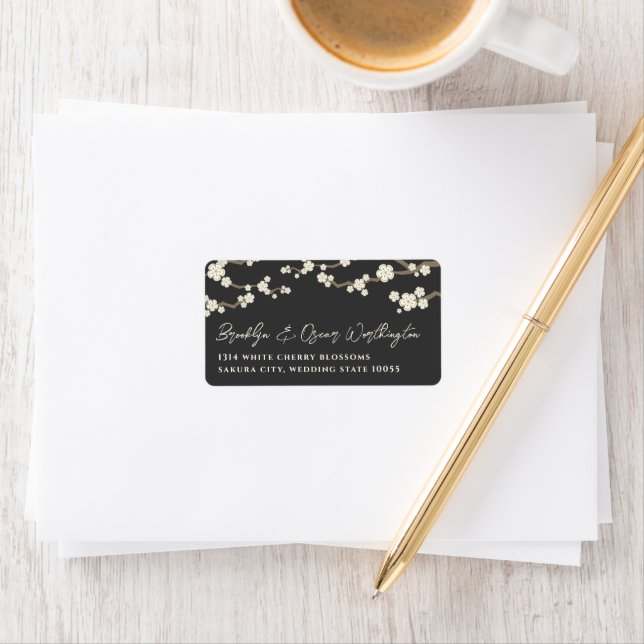 White Cream Sakura Cherry Blommars Asian Bröllop Adressetikett (Insitu)