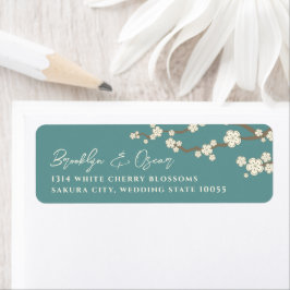 White Cream Sakura Cherry Blommars Asian Bröllop Returadress Etikett