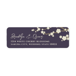 White Cream Sakura Cherry Blommars Asian Bröllop Returadress Etikett