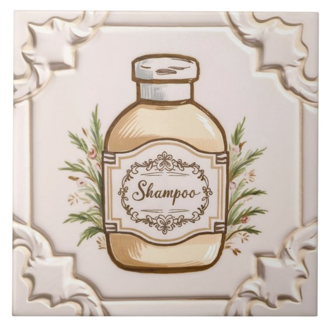 White & Cream Shampoo Flaska Funny Bathroom Kakelplatta (Framsidan)
