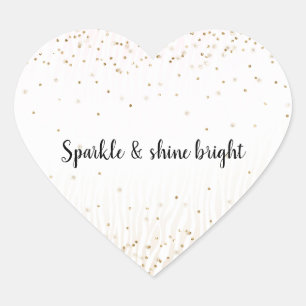 White Cream Zebra Guld Confetti Gnistra Hjärtformat Klistermärke