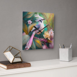 White Crested  Svan Jay Fantasy Bird Fyrkantig Klocka