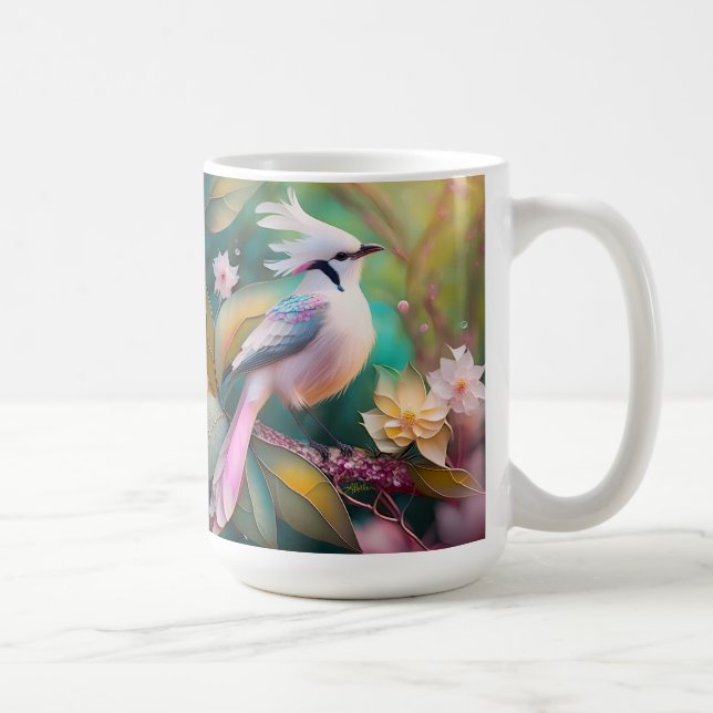 White Crested  Svan Jay Fantasy Bird Kaffemugg (Höger)