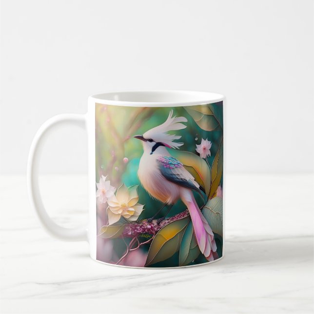 White Crested  Svan Jay Fantasy Bird Kaffemugg (Vänster)