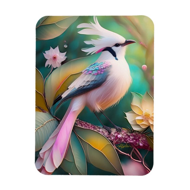 White Crested  Svan Jay Fantasy Bird Magnet (Vertikal)